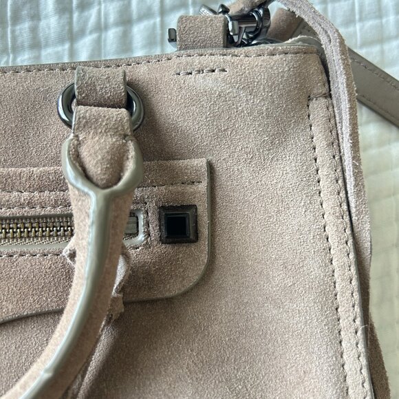 Rebecca Minkoff Mini Regan Satchel Suede Leather Taupe Beige Crossbody Tote - Picture 13 of 13